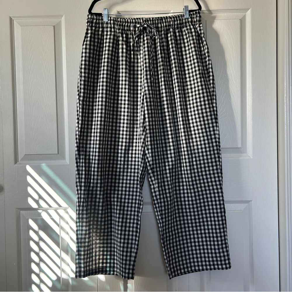 SHEIN Black and White Gingham Straight Leg Pull On Pants- Size 2X